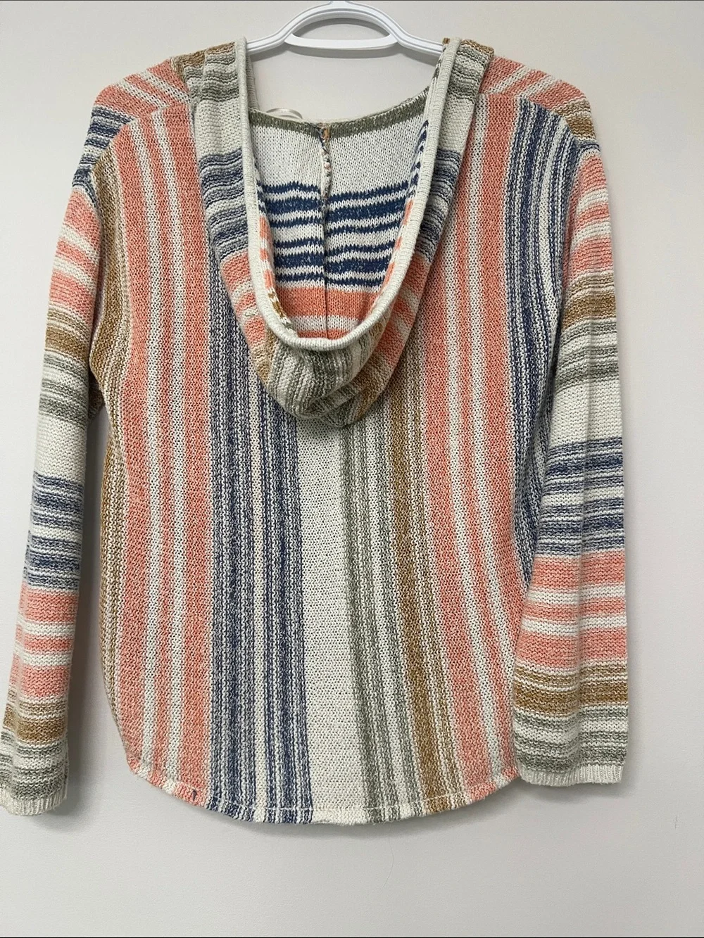 Billabong Coral, Blue & Tan Striped V-Neck Knit Hoodie - Picture 5 of 6